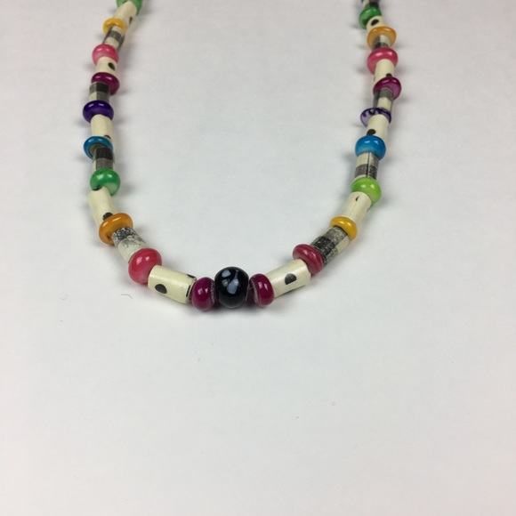 Handmade Paper Bead Necklace w/ Glass Beads - Picture 4 of 7